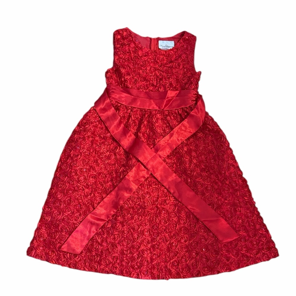 Rare Editions Girls Red Roses Dress Size 8